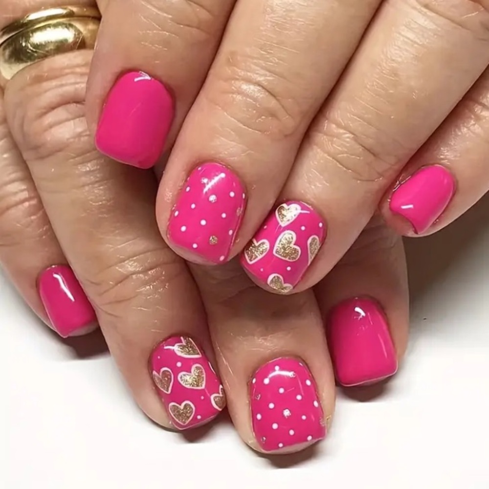 Bright Pink Press On Valentine’s Nails